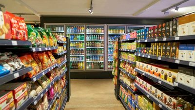 Convenience store interior with shelves and products